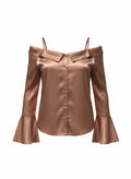 Camisa de mujer, manga larga, satinada, talla L